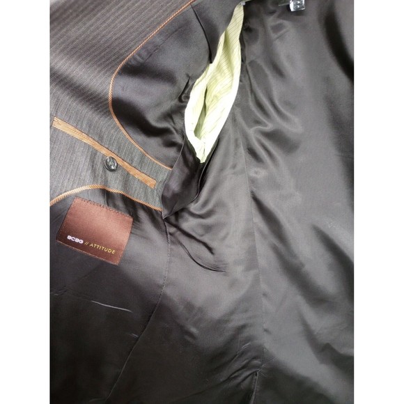 BCBG Attitude Men's Suit Coat Size 40 R 100% Wool Dark‎ Gray Pin-Stripes EUC - Picture 3 of 16